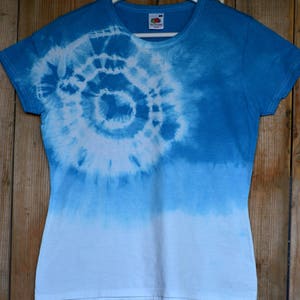 Hand Dyed Super Soft cotton  Ladies Tee /summer beach /cobalt blue white artitic  dyed tshirt /Bohemian top/Size XL
