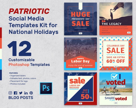 Patriotische Social Media Banner Vorlagen Kit Fur Photoshop Etsy