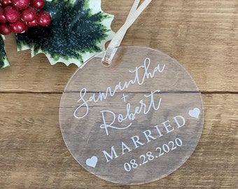 Wedding Christmas Ornament | Laser Engraved Personalized Acrylic Ornament | First Christmas Married Gift | 2020 Wedding Gift