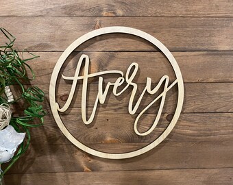 Custom nursery decor round wooden baby name sign, Laser cut names nursery signs, Personalized nursery name sign, Nursery wall art