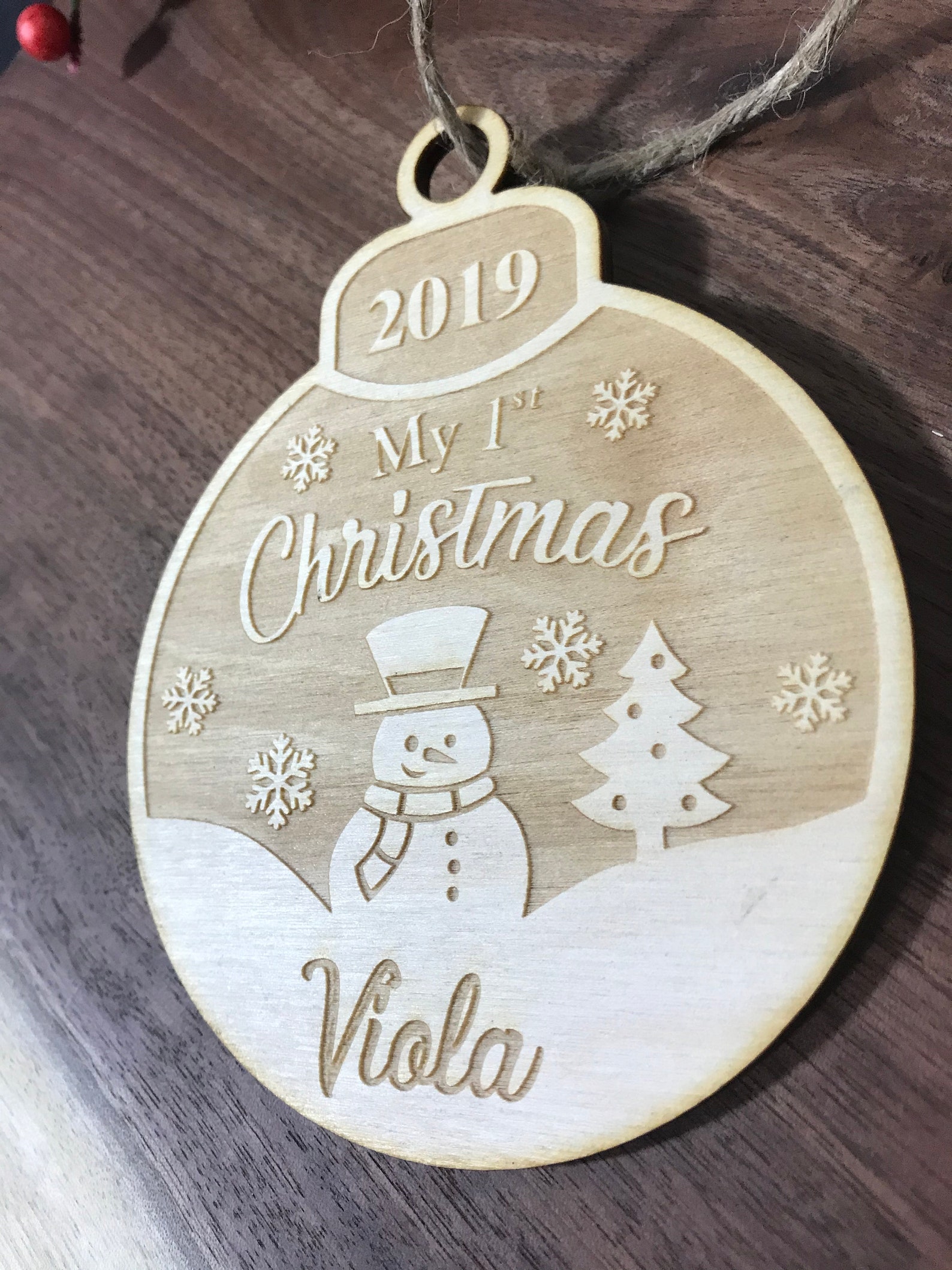 Laser Cut Personalized Wood Ornament Last Name Ornament First Etsy