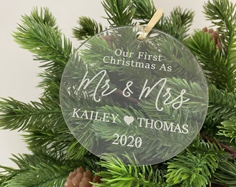 Our First Christmas as Mr. & Mrs. Ornament | Laser Engraved Personalized Acrylic Ornament | First Christmas Gift | 2021 Wedding Gift