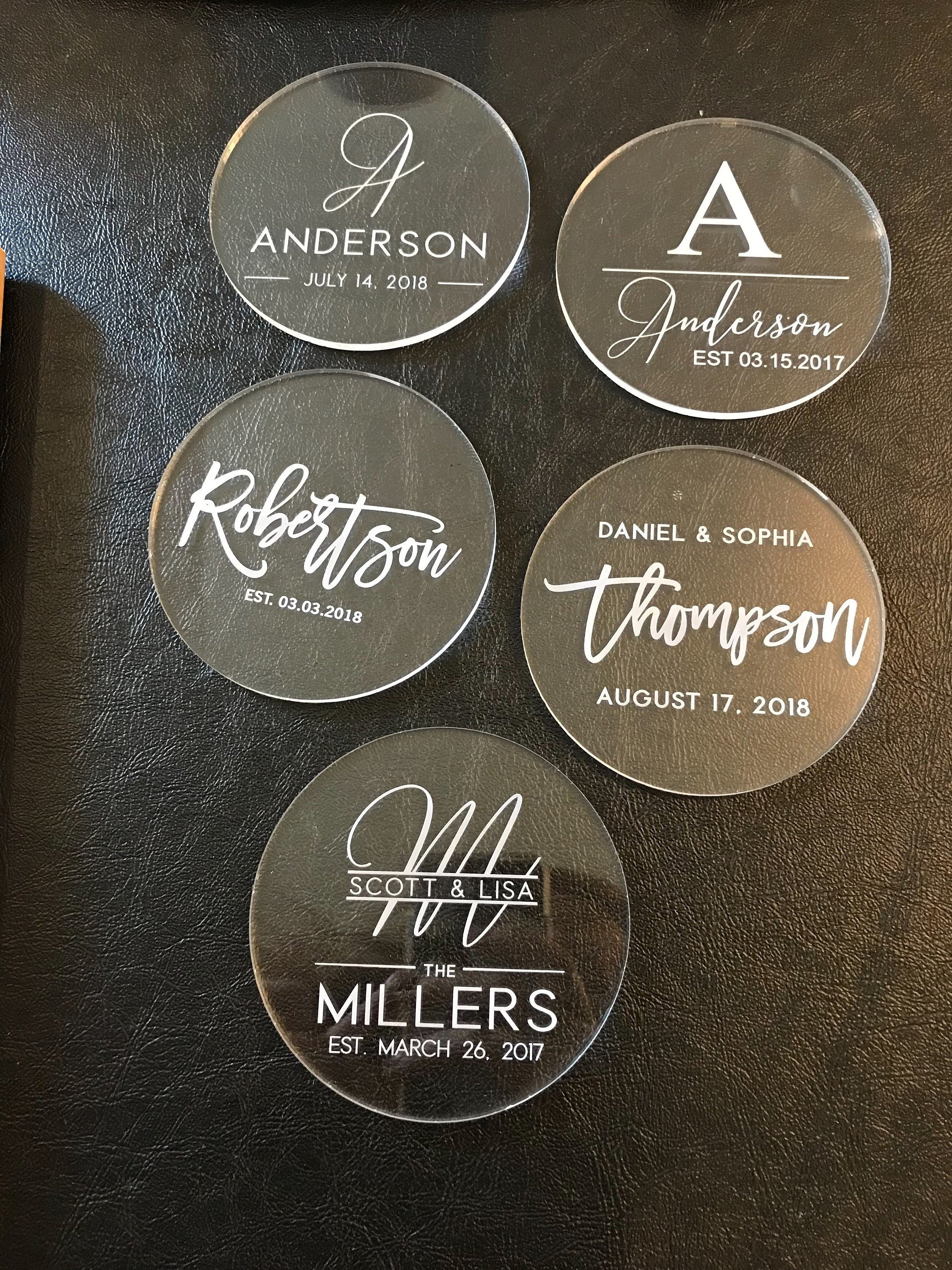 Acrylic Round Coasters Personalized Custom Laser Engraved Set of 4 