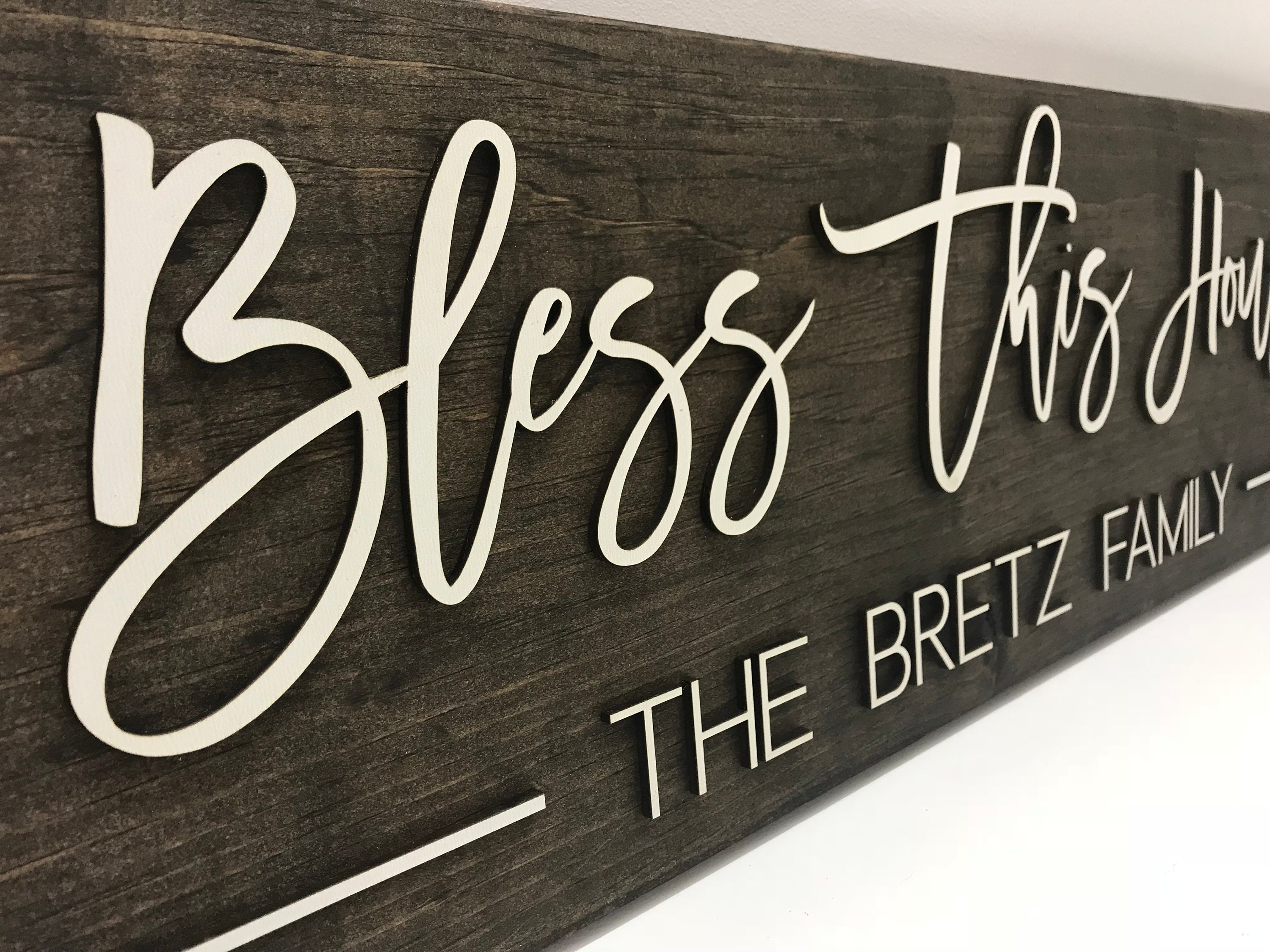 Personalized Bless This House Sign Rustic Wood Sign Family Etsy