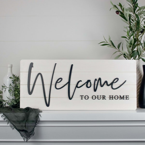 Welcome To Our Home Farmhouse Wood Sign, Rustic Farmhouse Sign, 3D Wooden Sign, Front Door Sign, Farmhouse Décor, Wood Welcome Sign