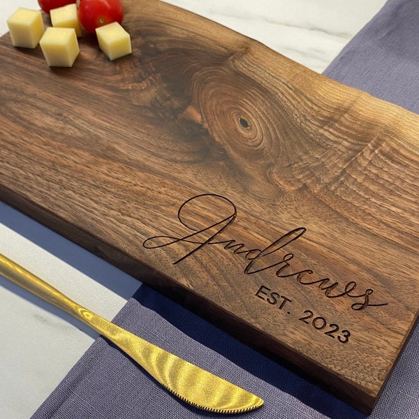 Personalized Live Edge Walnut Cheese Board, Custom Laser Engraved Cheeseboard, Housewarming Gift, Gift for Couple, Unique Christmas Gift