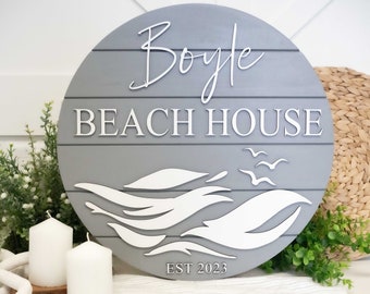 Beach House Round Sign | Personalized Wood Sign | Beach House Décor | Beach House Gift | Established Sign | 3D Sign