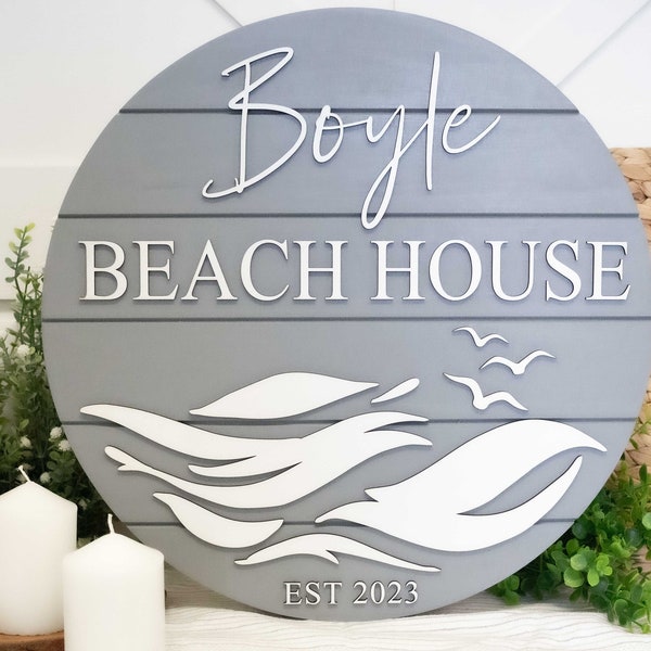 Beach House Round Sign | Personalized Wood Sign | Beach House Décor | Beach House Gift | Established Sign | 3D Sign