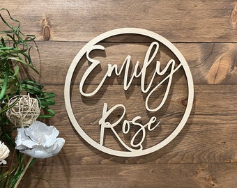 Custom nursery decor round wooden baby name sign, Laser cut names nursery signs, Personalized nursery name sign, Nursery wall art