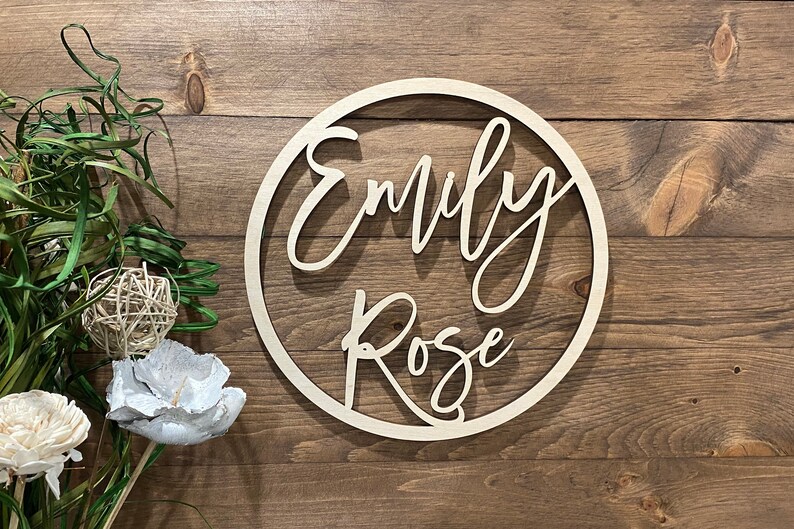 Custom Nursery Decor Round Wooden Baby Name Sign Laser Cut Etsy Canada
