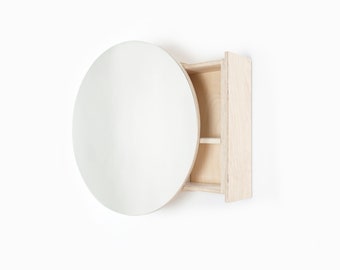 HIDE Circular Mirror and Plywood Bathroom Cabinet