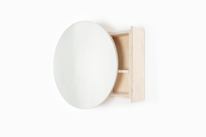 HIDE Circular Mirror and Plywood Bathroom Cabinet image 1