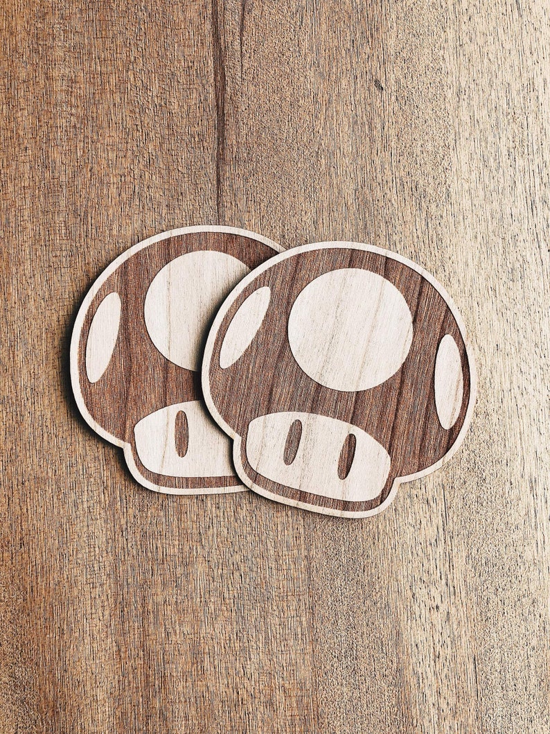 Super Mario Mushroom Wooden Sticker Pack Mario Decal Etsy