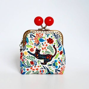 Monedero de algodon multicolor con divertidos gatos, pequeña cartera de mujer con cierre de bolas rojo, idea de regalo para amantes de gatos