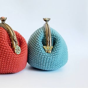 Cartera de ganchillo con boquilla color azul jade, monedero mediano para mujer con cierre de flor, neceser pequeño azul de estilo boho chic