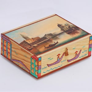 Venice Vintage 19th century Primitivism Gondola Wooden Jewellery Box, Emerald velvet box, Home Decor, Trinket Box, Housewarming gift