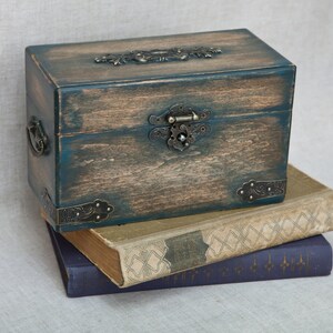 Vintage Aged Medieval Wooden Chest, Bronze metal accessories, Heraldry, Country wooden chest, Gift for man, Housewarming gift