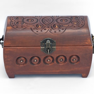 Vintage Aged Wooden Hand Carved Chest with Padlock, Bronze metal accessories, Country wooden chest, Housewarming gift, Small Chest