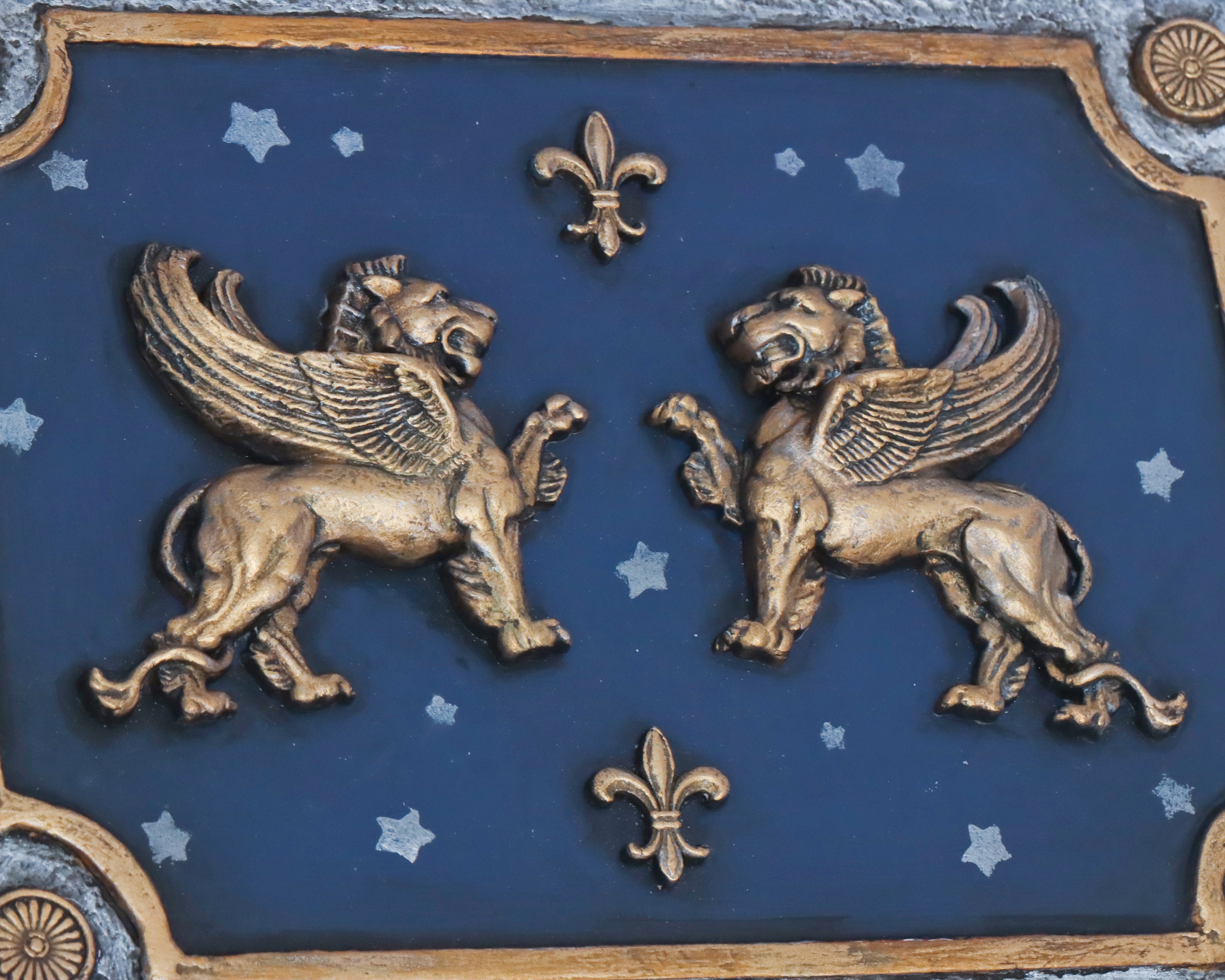 Vintage Medieval Lion Wooden Box, St. Mark Heraldry Padlock, Leo