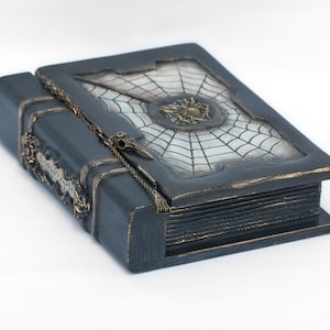 Vintage Black Spider Web Wooden Book Box, Dark Fantasy Book Box, Arachnophobia book box, Keepsake box, Hidden Compartment, Secret Book Box