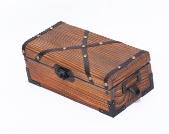 Vintage Wooden Treasure Chest, Pirate Decor, Gift for Man
