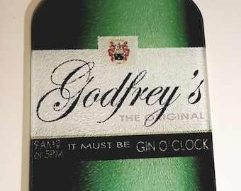 Personalised Gin lovers chopping board. Gordons, Green bottle
