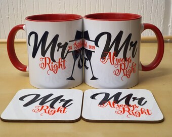 Customisable/ can be personalised Mr. Right Mug & Coaster Set - Wedding Gift.