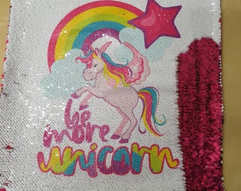 Be more Unicorn reversible sequin cushion cover. Ready to post