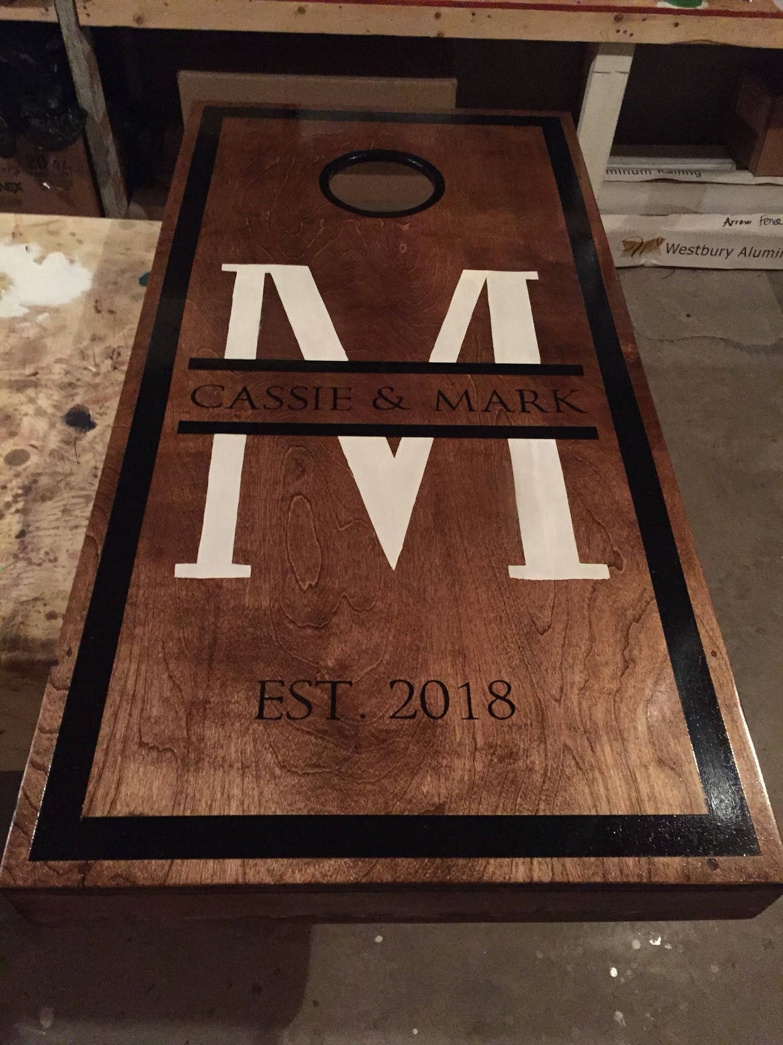 Custom Cornhole Boards Large Monogram Cornhole Personalized Etsy