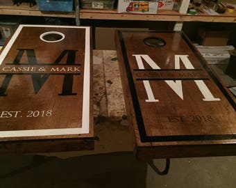 Custom Cornhole Boards: Large Monogram Cornhole, Personalized Engagement Gift Wedding Date Corn Hole Boards
