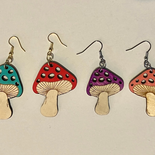 Mushroom wooden earrings