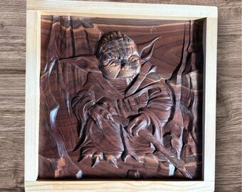 Yoda 3d wood carving