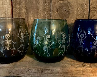 Dancing Skeleton Stemless Wine Glass (Set of 4)