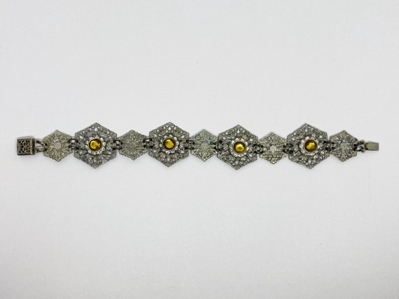 Antique Art Deco “Sterling” Filigree Link Bracele… - image 1