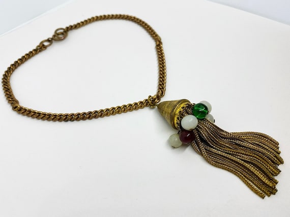 Antique Art Deco Necklace, Tassle Pendant, gold/b… - image 1