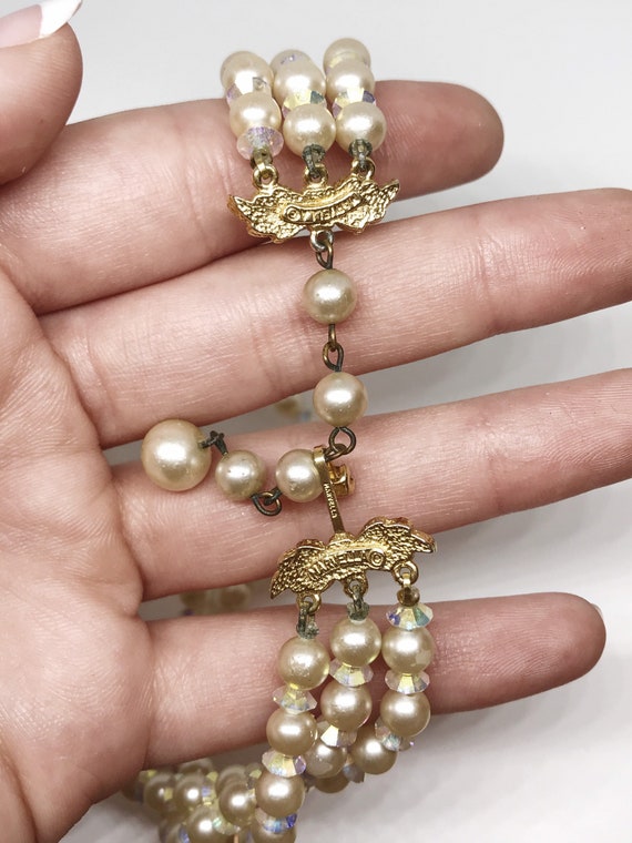 Vintage Marvella ThreeStrand Pearl and Aurora Boreal… Gem