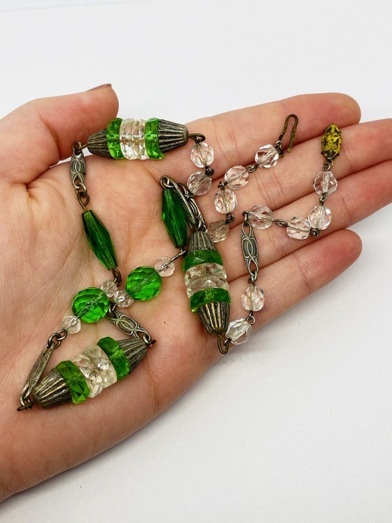 Vintage/Antique Art Deco Green and Clear Faceted … - image 2