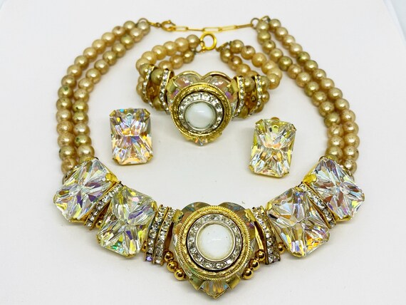 Vintage Aurora Borealis Faux Pearl Jewelry Set