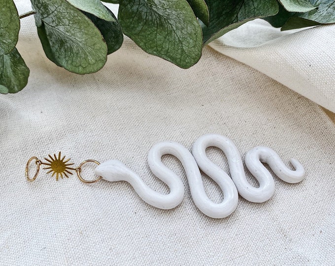 Python Car Dangle WILLOW Brass Boho Nature Hippie Snake Sun Polymer Clay Rear View Mirror Hanging Charm