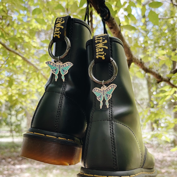 Luna Moth Moon Phase Doc Marten Charms - Grunge Shoe Jewelry - Combat Boot Teal Gold - Punk Gothic Celestial Fantasy Cosplay Butterfly