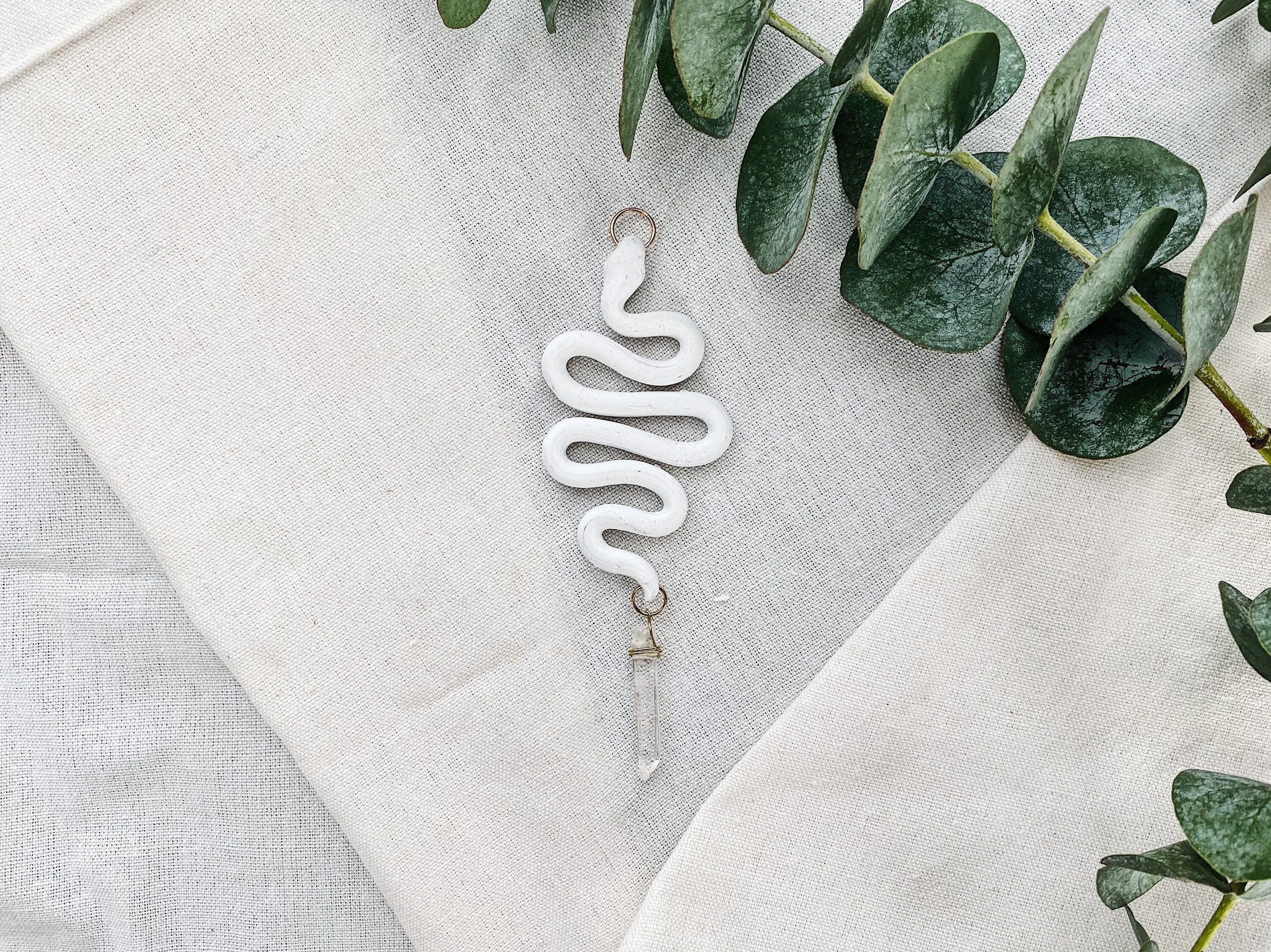 Snake Quartz Crystal Car Charm -WILLOW- Opal Polymer Clay Rear View Mirror Dangle - Boho Nature Python Blue Lucy - Grunge Fairy Gothic Gift