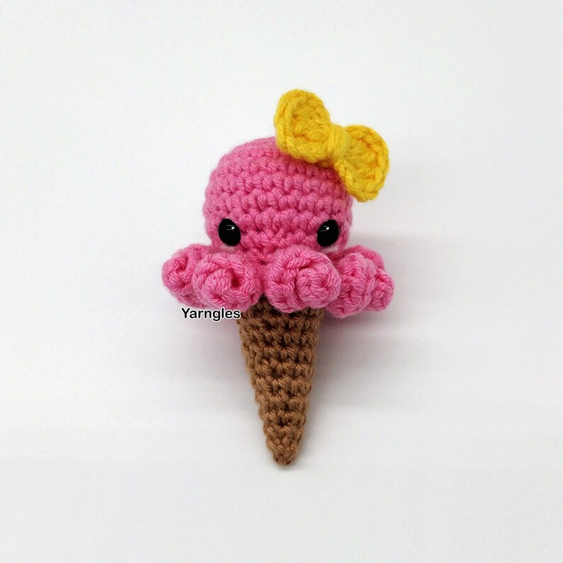 Ice-Cream Octopus Crochet Amigurumi Pattern, No Sew except bow Summer Crochet Plushie, Little Christmas Gift Idea Plush Toy 画像 2