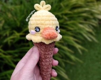 Ice-Cream Duckling Amigurumi Crochet Pattern, No Sew Summer Crochet Plushie, Little Duck Crochet Plush Toy