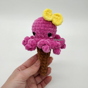 Ice-Cream Octopus Crochet Amigurumi Pattern, No Sew except bow Summer Crochet Plushie, Little Christmas Gift Idea Plush Toy image 3