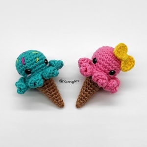 Ice-Cream Octopus Crochet Amigurumi Pattern, No Sew except bow Summer Crochet Plushie, Little Christmas Gift Idea Plush Toy 画像 1