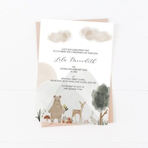 Woodland Animal Scene Christening Invitations | Baptism Invitation