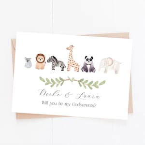 07 / Safari Animal Godparents Proposal Card | Size A6 | Will you be my Godparents Card