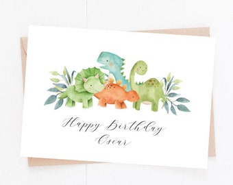 Personalised Dinosaur Card | Size A6 | Jungle Dinosaur Card | Unisex Birthday Card