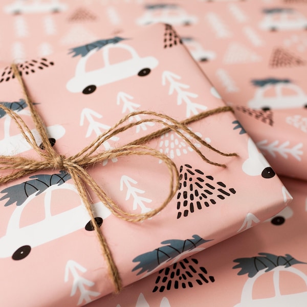 Blush Pink Christmas Car Wrapping Paper Sheet 700mm x 500mm- Christmas Gift Wrap Sheet/Not Roll- Wrapping Paper - Festive Wrap