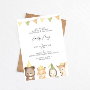 Woodland Animal Christening Invitations | Baptism Invitation